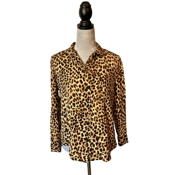 Leopard Print Button Down‎ Shirt Animal Print Long Sleeve Top Size Medium - Picture 1 of 4
